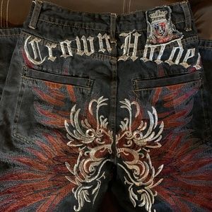 crown holder jeans embroidered butterfly